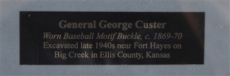 1869-70 General George Custer 20 x 28 Framed Display w/ Belt Buckle Excavated Near Fort Hayes