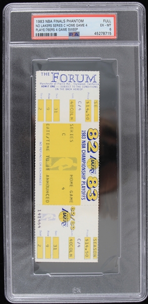1983 Philadelphia 76ers 4 Game Sweep NBA Finals Phantom Full Ticket (PSA EX-MT 6)