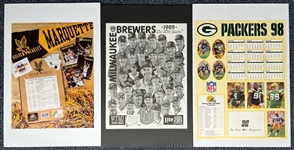 1980s-1990s Baseball America & Baseball Weekly Magazines w/ 20x30 Brewers, Packers Matted Posters (Lot of 20)
