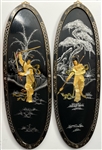 Vintage Oriental 36x36 Wooden Black Lacquered Wall-Hang