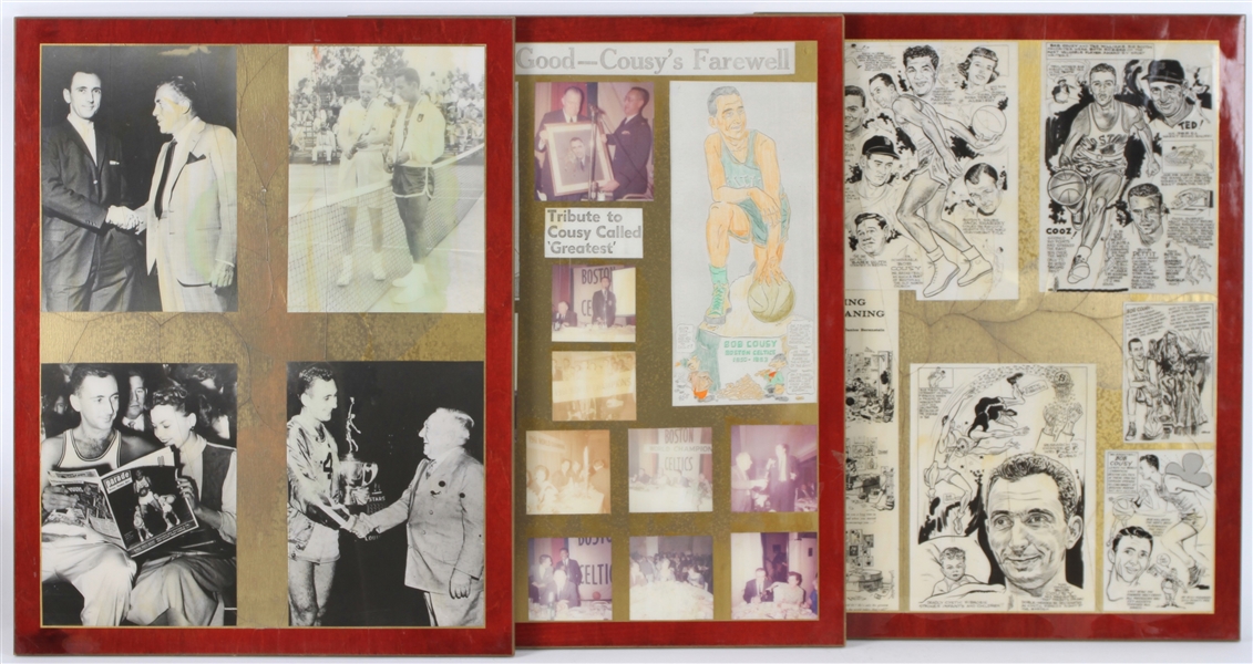 1950s-70s Bob Cousy Boston Celtics 18" x 23" Photo & Illustration Displays - Lot of 7