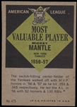 1961 Mickey Mantle New York Yankees Topps #475 Baseball Trading Card 