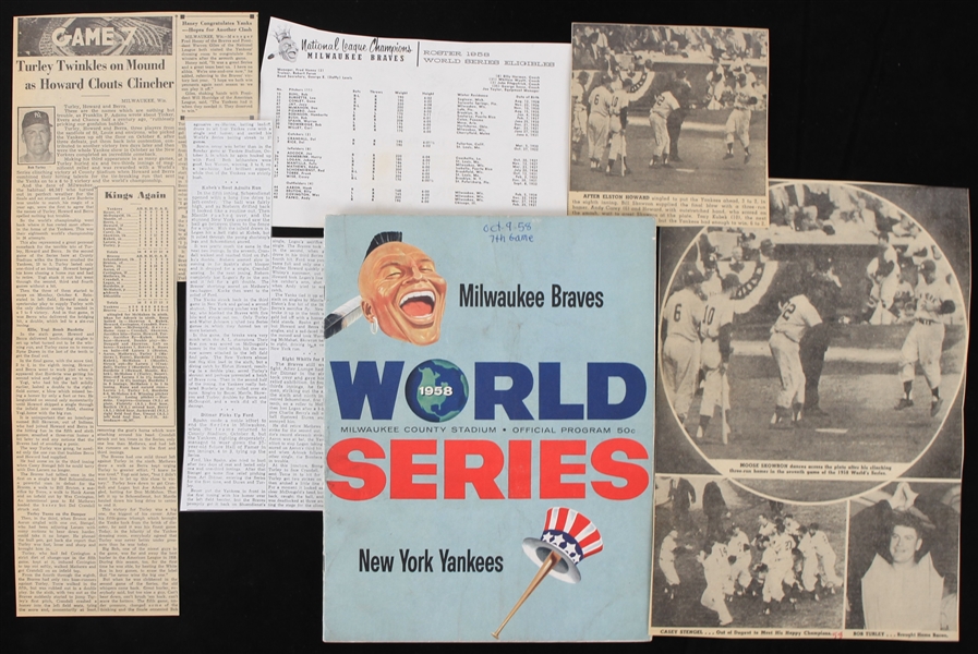 1958 Milwaukee Braves New York Yankees County Stadium Scored World Series Game 7 Program