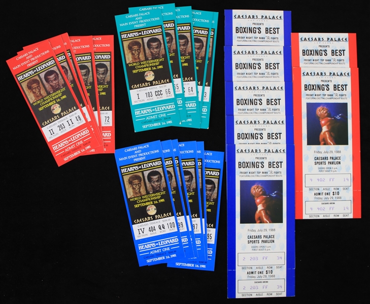 1981-88 Boxing Ticket Collection - Lot of 28 w/ Thomas Hearns vs Sugar Ray Leonard & Boxings Best at Caesars Palace