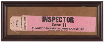 1927 Gene Tunney Jack Dempsey Soldier Field World Heavyweight Championship Bout 9" x 23" Framed Inspector Ribbon