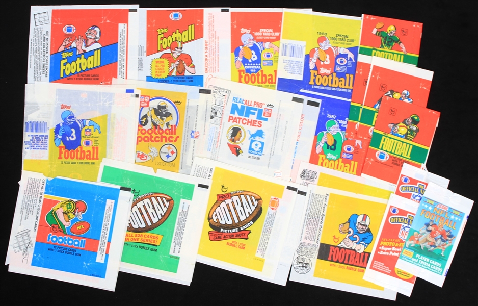 1970s-1990s Topps, Score, Pro Set, Fleer Football Wax Pack Wrappers (Lot of 25)