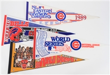 1980s-1990s Chicago Cubs, Chicago Bulls, Buffalo Bills, Super Bowl XXVII Full Size Pennants (Lot of 7)