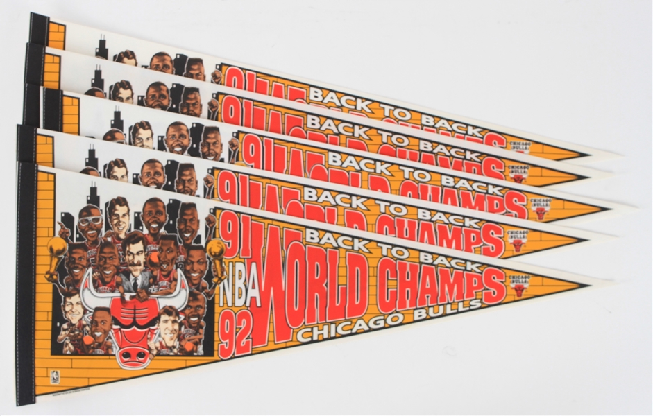 1991-92 Chicago Bulls Back to Back NBA World Champs Full Size Pennants (Lot of 6)