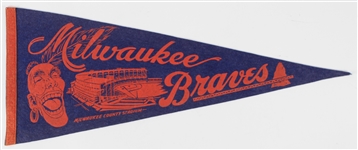 1950s Milwaukee Braves Milwaukee County Stadium Full Size Pennant 
