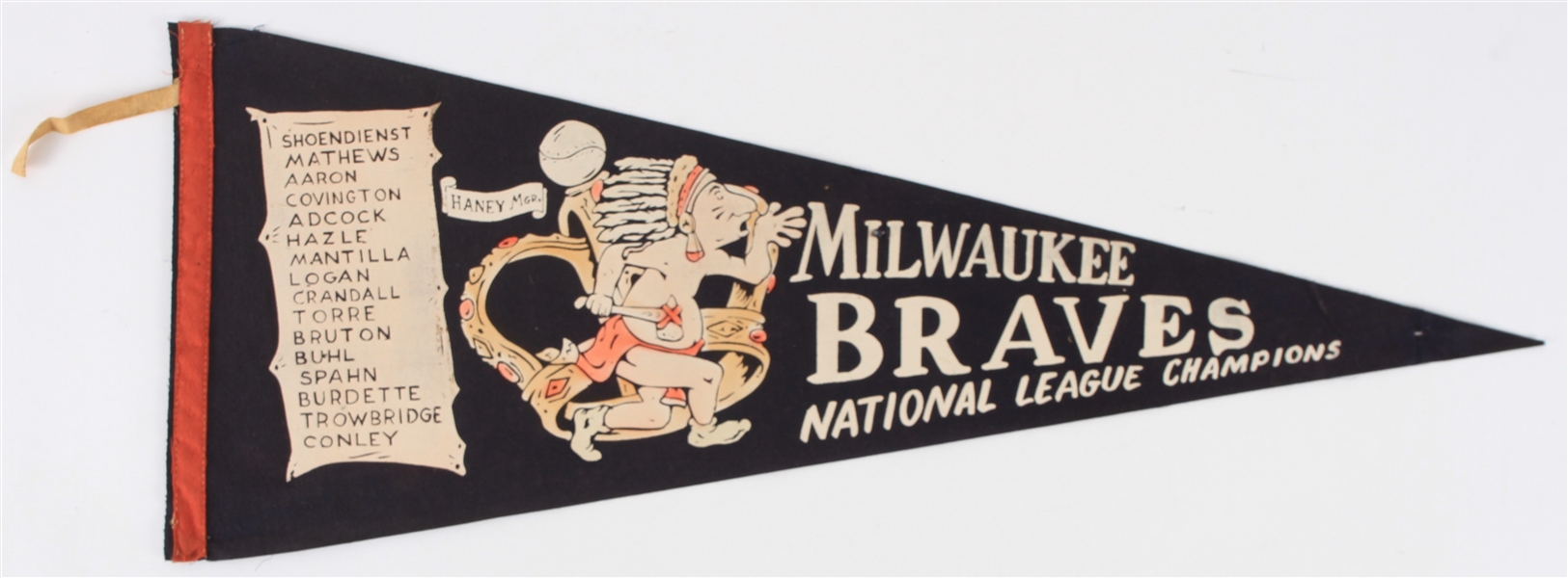 1957 Milwaukee Braves National League Champions Full Size Pennant