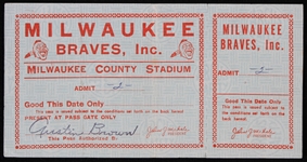 1953-65 Milwaukee Braves Milwaukee County Stadium Pass