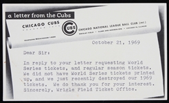 1969 Chicago Cubs World Series Ticket Request Card