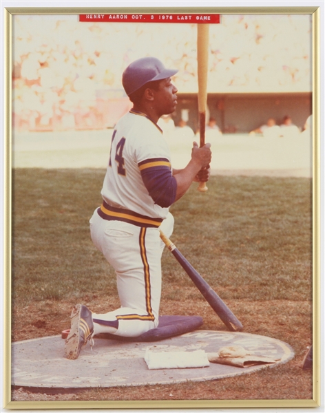 1976 (October 3) Hank Aaron Milwaukee Brewers 11" x 14" Framed Photo From Last Game 