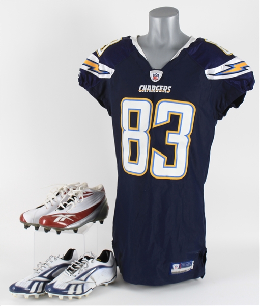 2010 Vincent Jackson San Diego Chargers Home Jersey w/ 2 Pairs of Reebok Cleats (MEARS LOA)