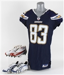 2010 Vincent Jackson San Diego Chargers Home Jersey w/ 2 Pairs of Reebok Cleats (MEARS LOA)