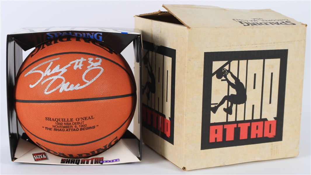 1992 Shaquille ONeal Orlando Magic Signed ONBA Stern "The Shaq Attaq Begins" Basketball w/ Shaq Attaq Box (JSA)