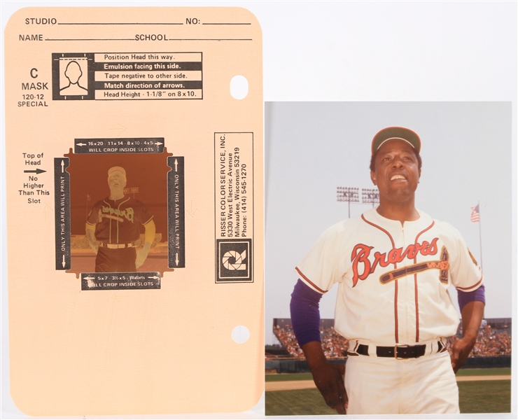 1950s Hank Aaron Milwaukee Braves 4x5 Photo and Negative (Lot of 2)