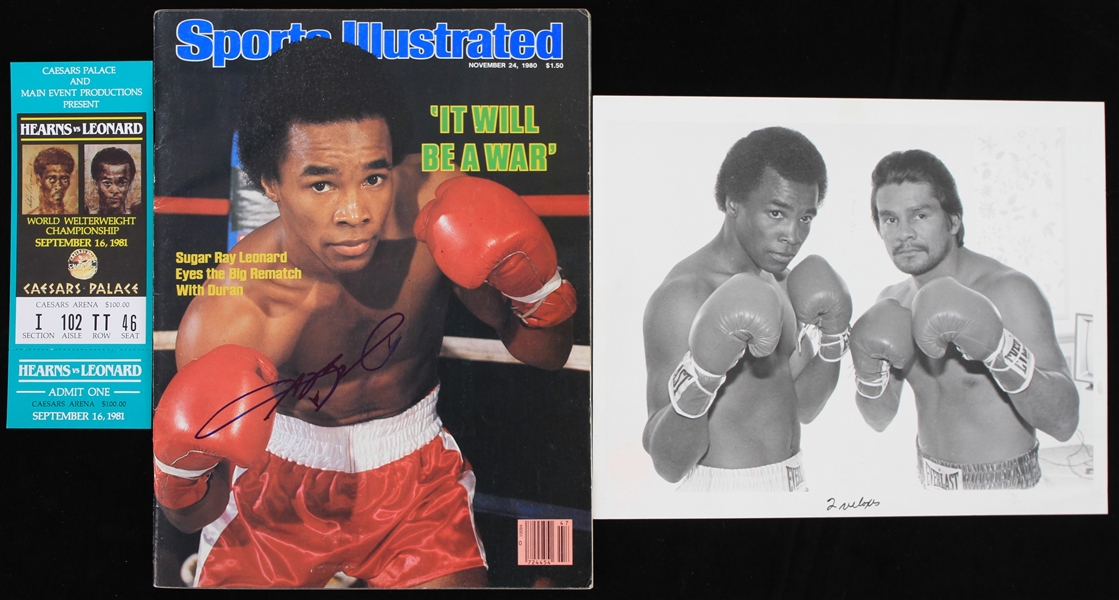 1980s Sugar Ray Leonard Sports Illustrated, 8x10 Photo, and Ticket (Lot of 3)