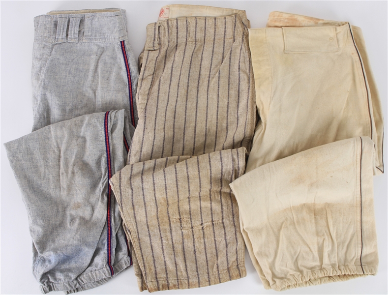1950s-60s Game Worn Flannel Baseball Uniform Pants - Lot of 3 (MEARS LOA)