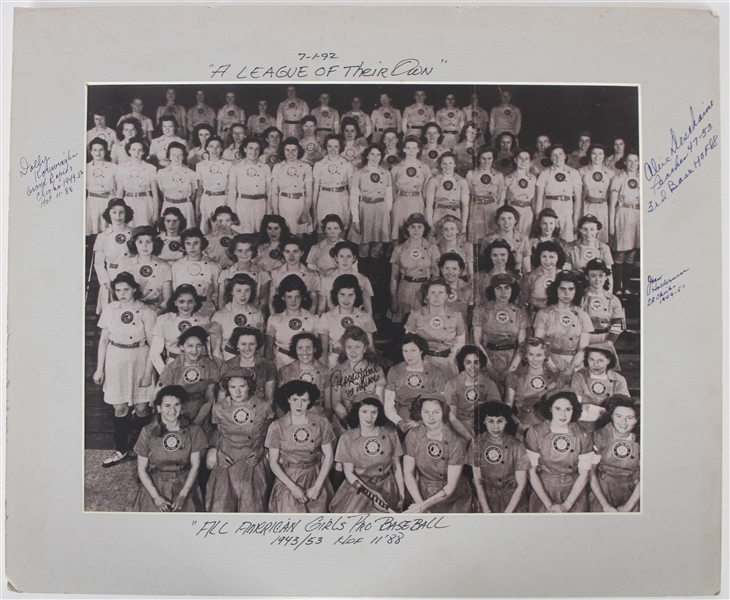 1992 All American Girls Professional Baseball League Multi Signed 14.5" x 17.5" Matted A League of Their Own Photo w/ 4 Signatures (JSA)