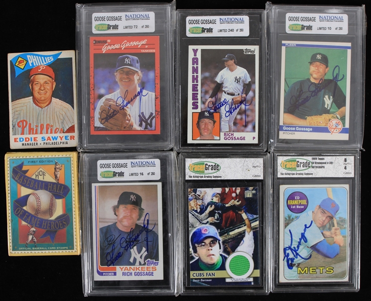 1960s-2000s Baseball Trading Card Collection - Lot of 19 w/ Slabbed Cards, Goose Gossage Signed, Steve Bartman Turtleneck Card & More 