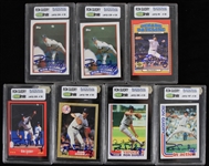1982-2001 Ron Guidry New York Yankees Signed Baseball Trading Cards - Lot of 7 (TracerCode Slabbed)