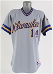 1988 Jim Aducci Milwaukee Brewers Game Worn Road Jersey w/ Harvey Kuenn Memorial Patch (MEARS LOA)
