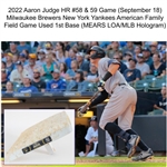 2022 Aaron Judge HR #58 & 59 Game (September 18) Milwaukee Brewers New York Yankees American Family Field Game Used 1st Base (MEARS LOA/MLB Hologram)