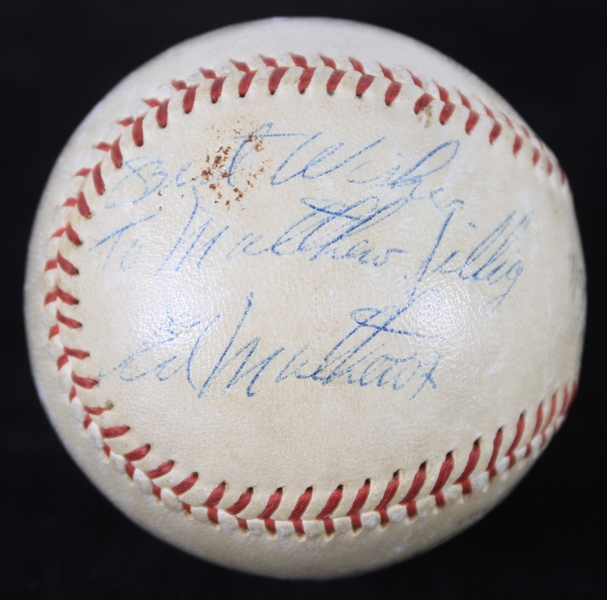 1950s-60s Eddie Mathews Milwaukee Braves Signed ONL Giles Baseball (JSA)