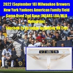 2022 (September 18) Milwaukee Brewers New York Yankees American Family Field Game Used 2nd Base (MEARS LOA/MLB Hologram) "Touched 2x by Judge, incuding HR Trot"