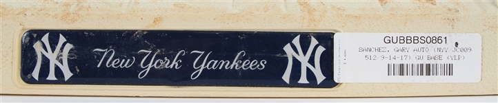 2017 (September 14) New York Yankees Baltimore Orioles Yankee Stadium Game Used 3rd Base Signed by Gary Sanchez (MEARS LOA/MLB Hologram/Fanatics/Steiner)