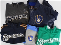 1990s-2000s Milwaukee Brewers Apparel Collection - Lot of 7 w/ Leather Jacket, Jackets & Sweatshirt
