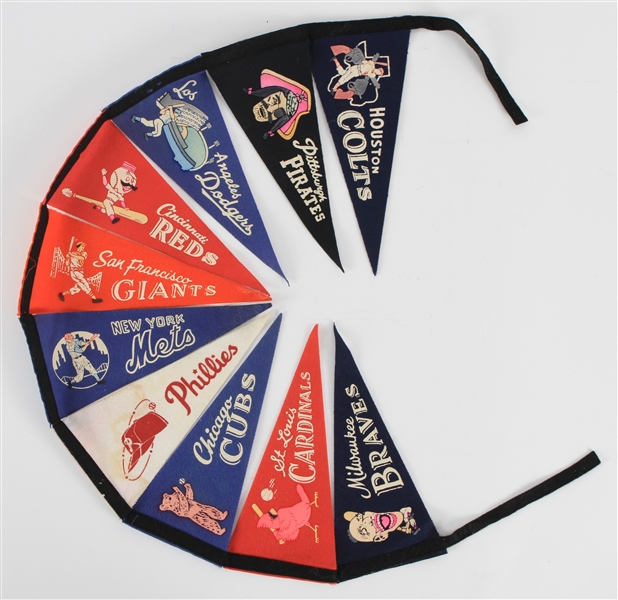 1962-64 National League Mini Pennant  Strip w/ 10 Teams