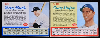 1962 Mickey Mantle Sandy Koufax Posts Cereal Baseball Trading Cards - Lot of 2