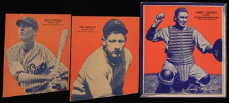 1936 Chicago Cubs Wheaties BB4 Baseball Trading Card Premiums - Lot of 3 w/ Gabby Hartnett, Billy Herman and Lon Warneke
