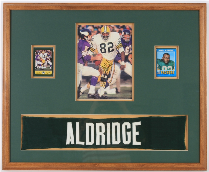 1969 Lionel Aldridge Green Bay Packers Signed Photo w/ Jersey Name Plate 21x26 Framed Display (JSA)