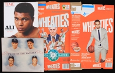 1960s-2000s Sports Memorabilia Collection - Lot of 6 w/ New York Yankees Photos, Basketball Wheaties Boxes & Muhammad Ali Magazine