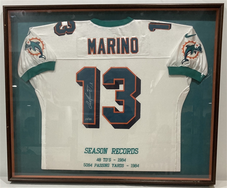 1984 Dan Marino Miami Dolphins Facsimile Signed 34x41 Framed Season Records TDs & Passing Yards Jersey 