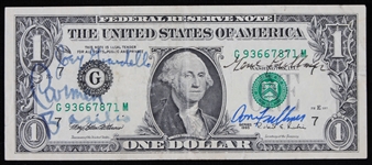 1995 Carmen Basilio, Joey Giardello, Gene Fullmer and Don Fullmer Signed Dollar Bill (JSA)
