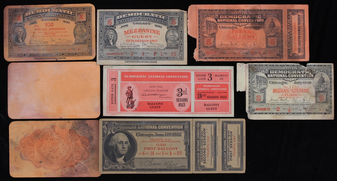 1932-44 Democratic & Republican National Conventions Tickets - Lot of 6