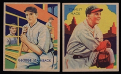 1935 Stanley Hack & George Stainback National Chicle Diamond Stars Baseball Trading Cards 
