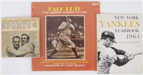 1950s-60s New York Yankees Memorabilia Collection - Lot of 3 w/ 1964 Yearbook & Babe Ruth Record Albums