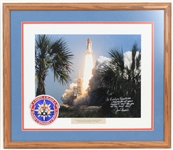 1989 James Buchli NASA Astronaut Space Shuttle Discovery Signed 19x22 Framed Photo w/ Shuttle-Worn Patch (JSA)