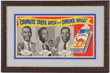 1955-1957 Ultra rare Hank Aaron Ernie Banks Al Smth Chesterfield's African American Neighborhood 20x30 Advertising Sign with Tobacco Leaf Museum Quality Frame (Only Surviving Example, MEARS LOA)