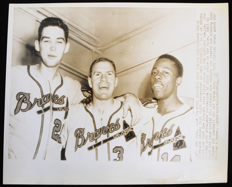 1950s Hank Aaron, Gene Conley, Del Crandall 8x10 Press Photo 
