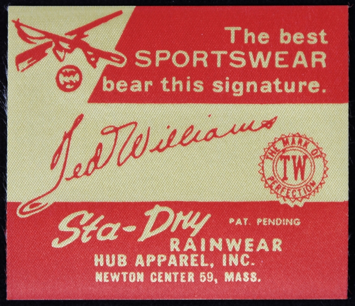 1960s Ted Williams Sta-Dry Rainwear Hub Apparel Tag