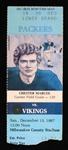 1987 Packers vs Vikings Milwaukee County Stadium Chester Marcol 120 Career Field Goals Ticket Stub 
