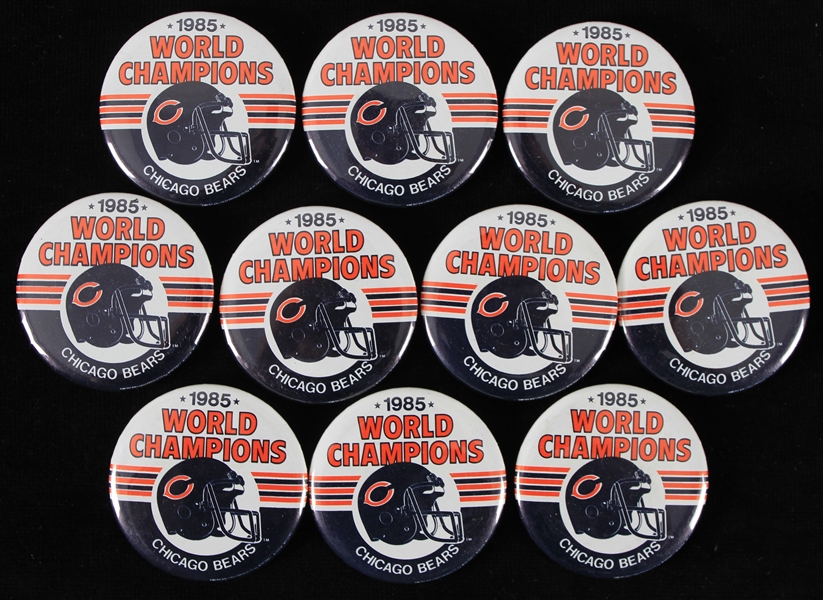 1985 Chicago Bears World Champions 2 1/4" Pinback Buttons (Lot of 10)