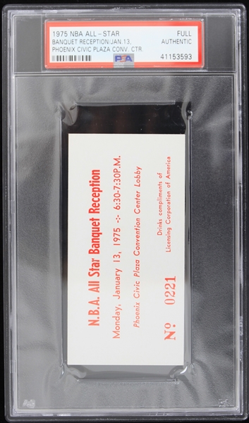 1975 NBA All-Star Banquet Reception Full Ticket (PSA Slabbed)