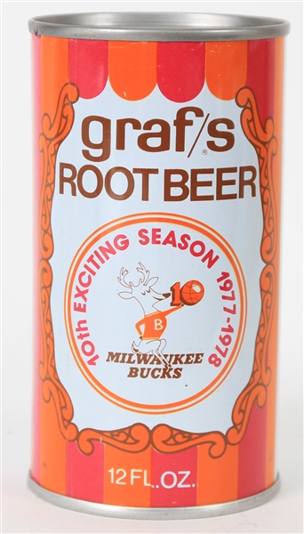 1977-78 Grafs Root Beer Coin Bank Can w/ Milwaukee Bucks Schedule